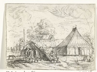 Soldati vicino a una tenda da Robert van den Hoecke
